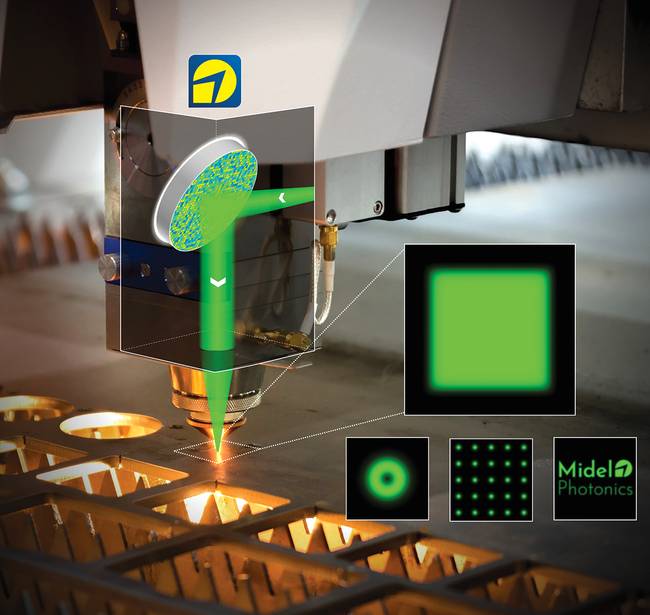Figure 4. Midel Photonics’ reflective beam-shaping technology for ultrafast lasers offers a potential solution for processes in semiconductor manufacturing, high-speed lithography, and precision cutting and/or welding. Ultrashort-pulse integrity across all wavelengths is enabled by dispersion-free beam control, without chromatic dispersion and nonlinear effects. Courtesy of Midel Photonics.