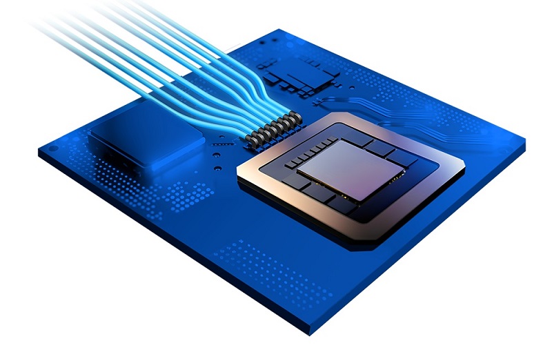Avicena’s LightBundle chiplet platform for AI and data center architecture. The chiplet-based modular transceiver contains integrated microLED and PD arrays that are connected to other LightBundle transceiver chiplets via multicore fiber bundles. Courtesy of Avicena.