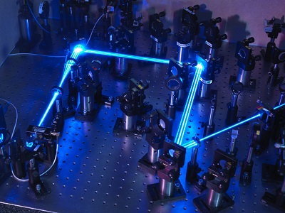 Laser light with an ultra-stable frequency in the ytterbium ion optical clock at the National Physical Laboratory in the U.K. Courtesy of National Physical Laboratory.