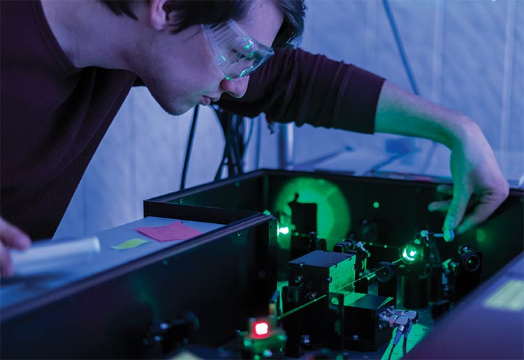 Optical systems and components operate at every layer of the quantum stack, including the control layer. Lasers and modulators perform precise operations with spatial and temporal accuracy. Courtesy of  iStock.com/MikeShots.