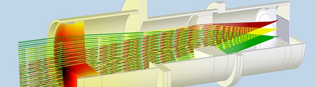 STOP analysis of a Petzval lens system and barrel in a thermovacuum chamber. Courtesy of COMSOL.