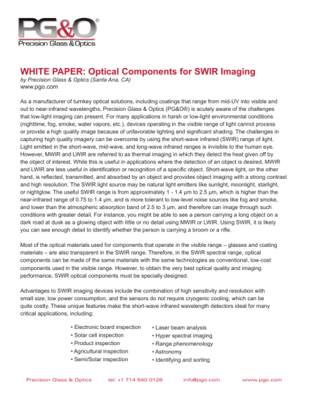 Optical Components for SWIR Imaging
