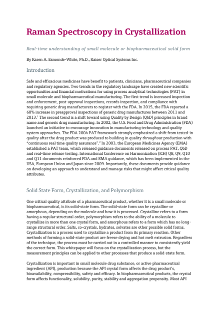 Raman Spectroscopy in Crystallization