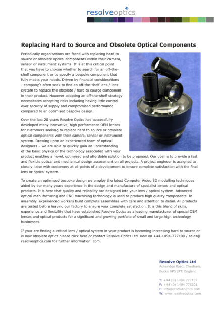 Replacing Hard to Source and Obsolete Optical Components