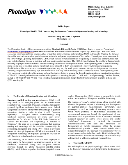 Photodigm HOT­­™ DBR Lasers