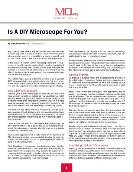 Mad City Labs Inc. - Is a DIY Microscope for you?