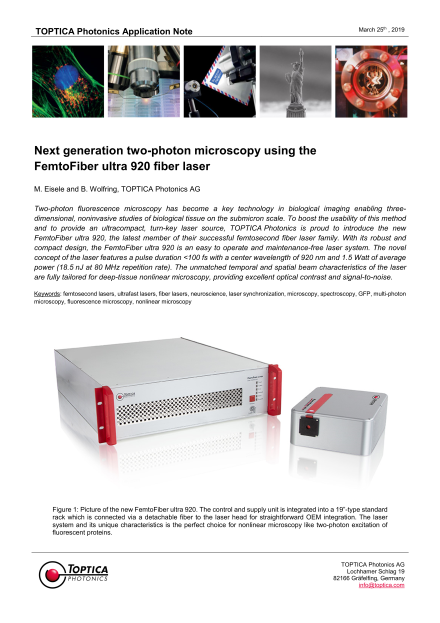 TOPTICA Photonics Inc. - Next Generation Two-photon Microscopy using the FemtoFiber Ultra 920 Fiber Laser