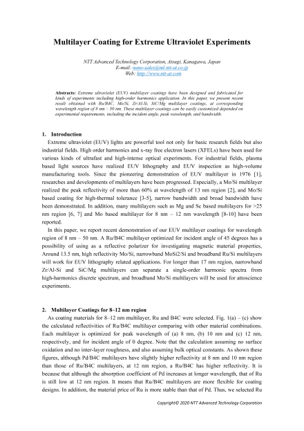 Multilayer Coating for Extreme Ultraviolet Experiments