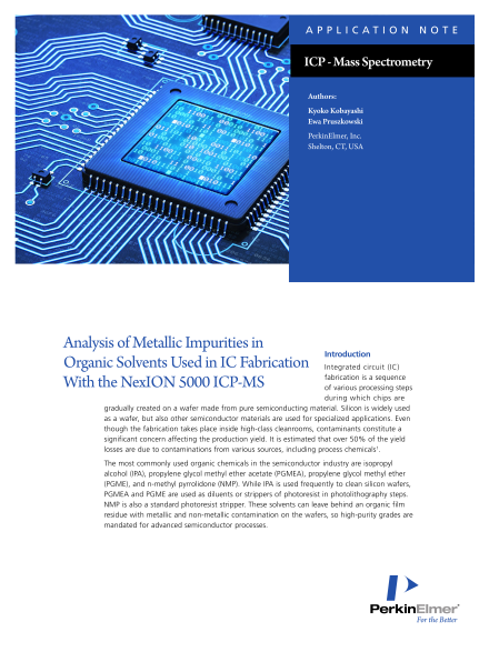 Analysis of Metallic Impurities in Organic Solvents Used in IC Fabrication With ICP-MS