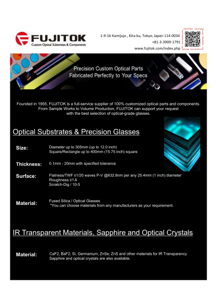 100% Customized Super Precision Glass Substrate and Parts