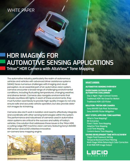 HDR Imaging for Automotive Sensing Applications Featuring the Triton™ HDR Camera with AltaView™ Tone Mapping